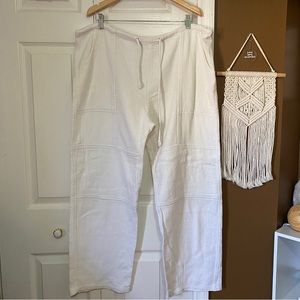 Vintage Monochrome Patchwork Linen Blend Flowy Pants // Size L can fit XL